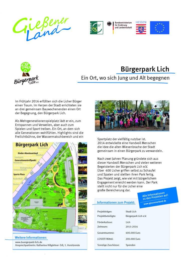 Projektposter: Lich Bürgerpark – Region GießenerLand e.V.